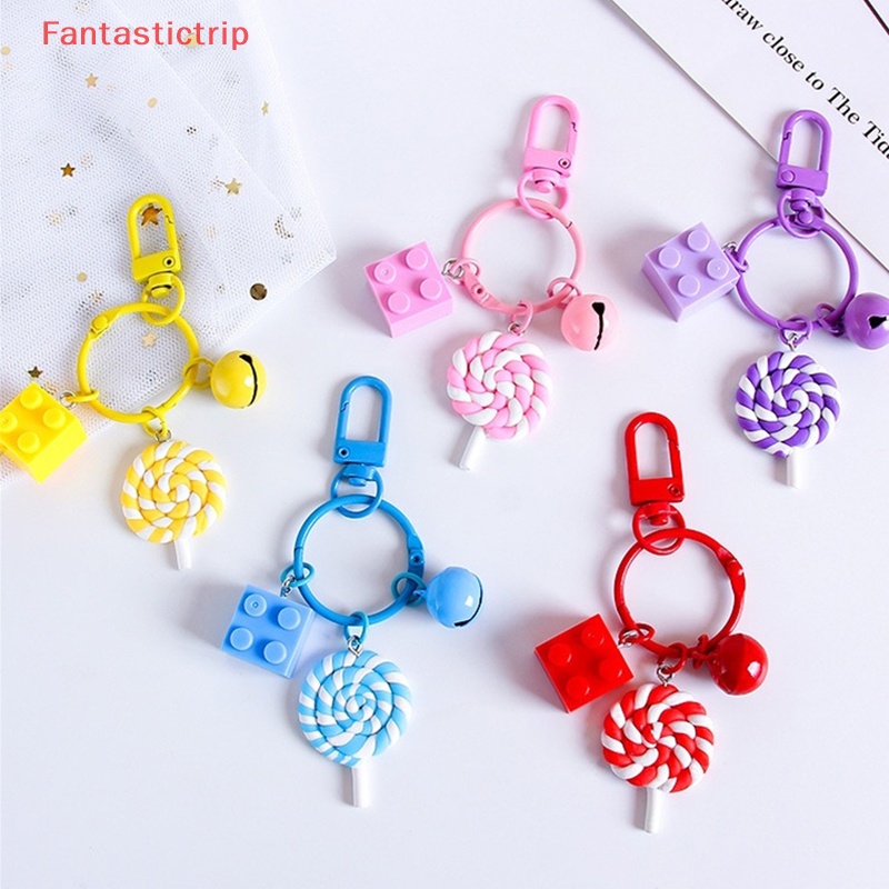 [Fantastictrip] Móc Khóa Hình Kẹo Mút Phối Chuông Dễ Thương Trang Trí Ba Lô / Ô Tô / Túi Xách Mới