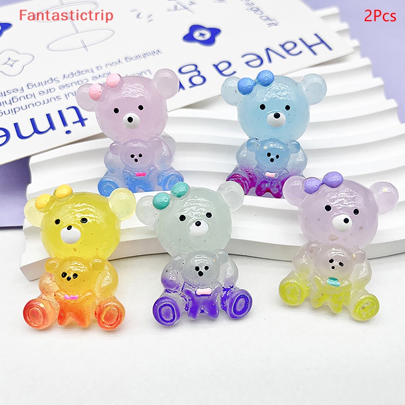 [Fantastictrip] Bộ 2 Tượng Gấu Hoạt Hình Ba Chiều Bằng Nhựa Resin Màu Gradient Mini Trang Trí Nhà Cửa / Bảng Điều Khiển Xe Hơi Mới