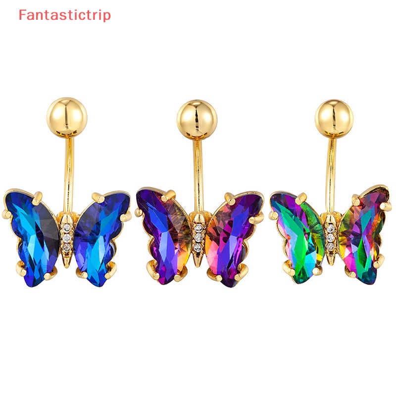 [Fantastictrip] Khuyên Rốn Hình Bướm Pha Lê Nhiều Màu Sắc Bằng Thép Phẫu Thuật Thời Trang Mới Cho Nữ