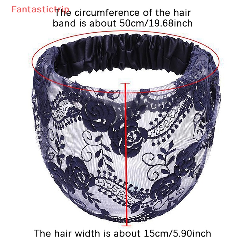 [Fantastictrip] Băng Đô Cài Tóc Rửa Mặt Phối Ren Trắng Thêu Họa Tiết Đơn Giản Thoáng Khí Thời Trang