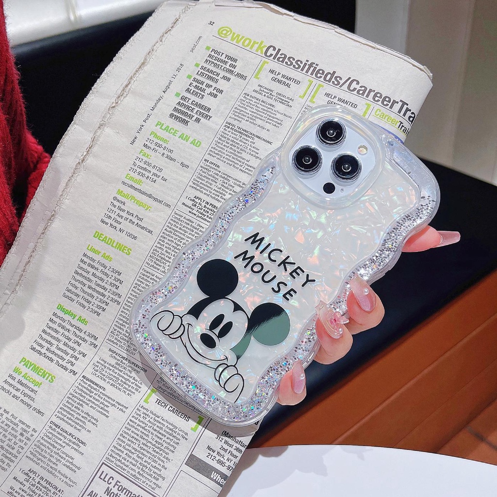 Ốp Điện Thoại TPU Dẻo Họa Tiết Hoạt Hình Mickey Màu Trắng Có Nước Kim Tuyến Cho iPhone 12 13 14 Pro Max