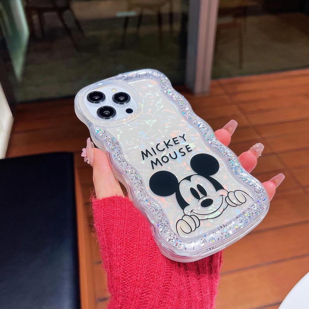 Ốp Điện Thoại TPU Dẻo Họa Tiết Hoạt Hình Mickey Màu Trắng Có Nước Kim Tuyến Cho iPhone 12 13 14 Pro Max