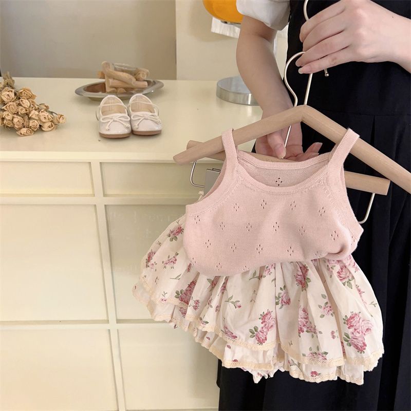 Áo Hai Dây Dệt Kim Mùa Hè 23 Phong Cách Hàn Quốc Cho Bé Gái