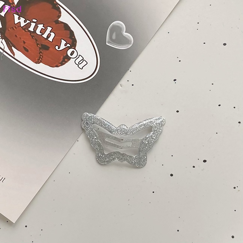 Bộ 2 Kẹp Tóc Kim Loại Hình Bướm Màu Bạc Dễ Thương Cho Nữ