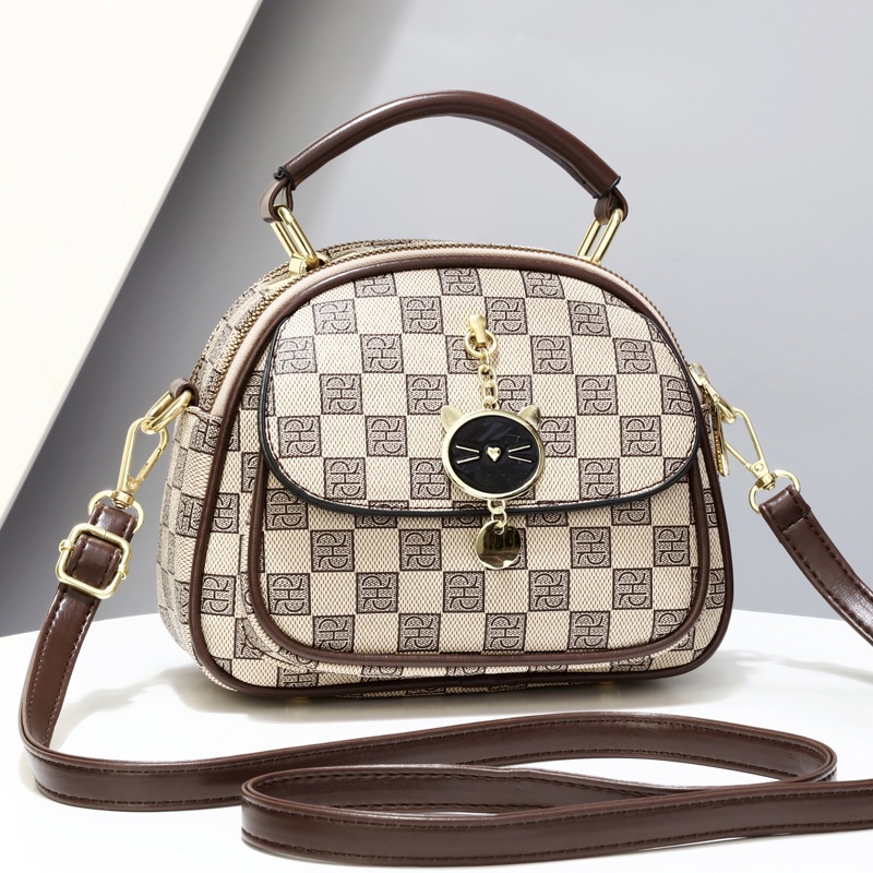 Túi Xách Đeo Vai Hình Tròn Nhỏ In Họa Tiết Độc Đáo Thời Trang Dễ Phối Đồ Cho Nữ