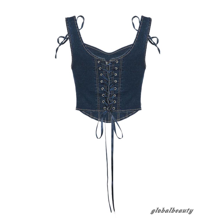 Áo Denim Không Tay Cắt Thấp Thời Trang Mùa Hè Dành Cho Nữ