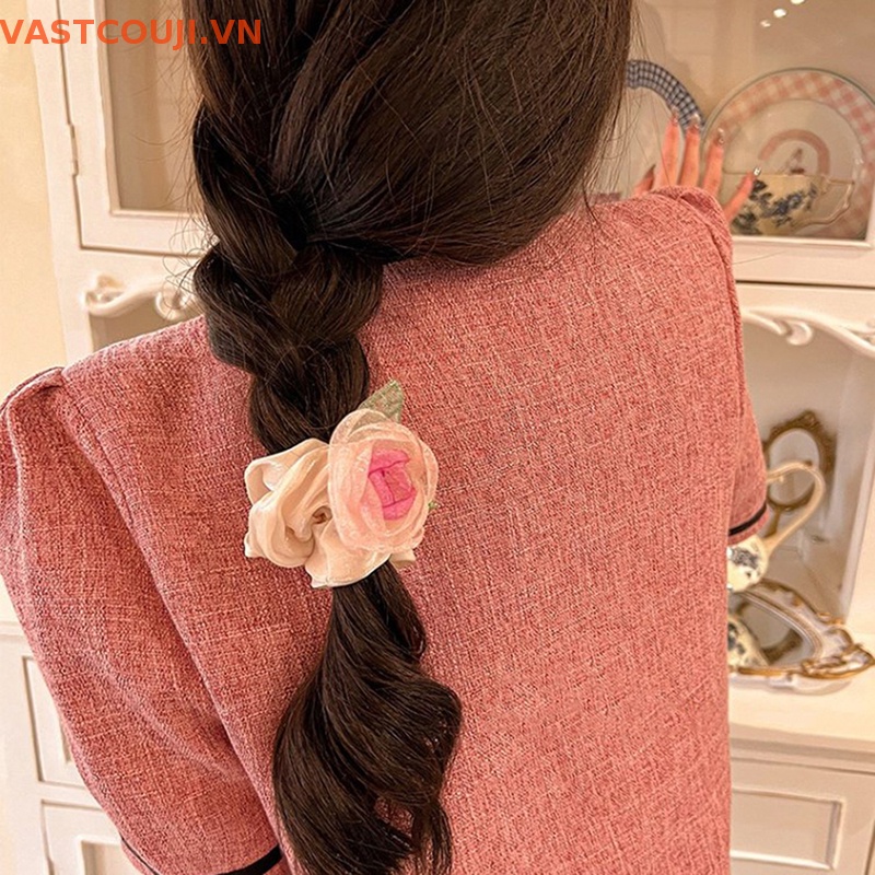 Kẹp Tóc Đuôi Ngựa Sợi Lụa Cao Cấp Co Giãn Hình Hoa Lá Mùa Hè Cho Nữ