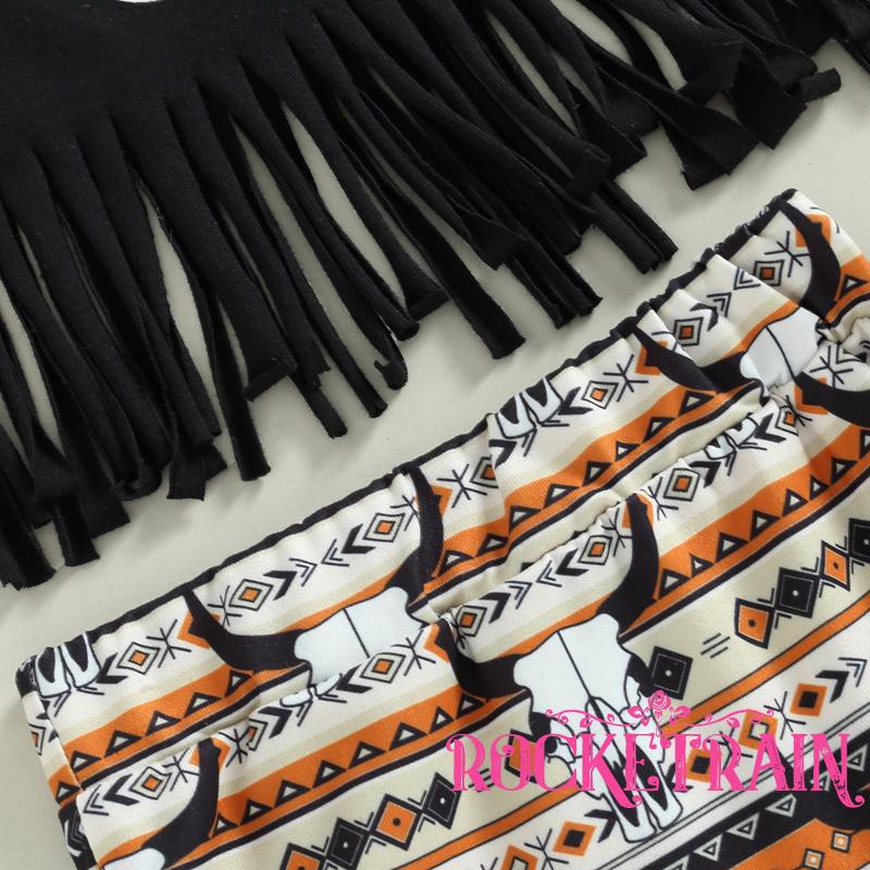 Set Đồ Mùa Hè 3 Món Gồm Áo Thun Tay Cộc In Chữ + Quần Tua Rua + Băng Đô Hình Thú Cho Bé Gái