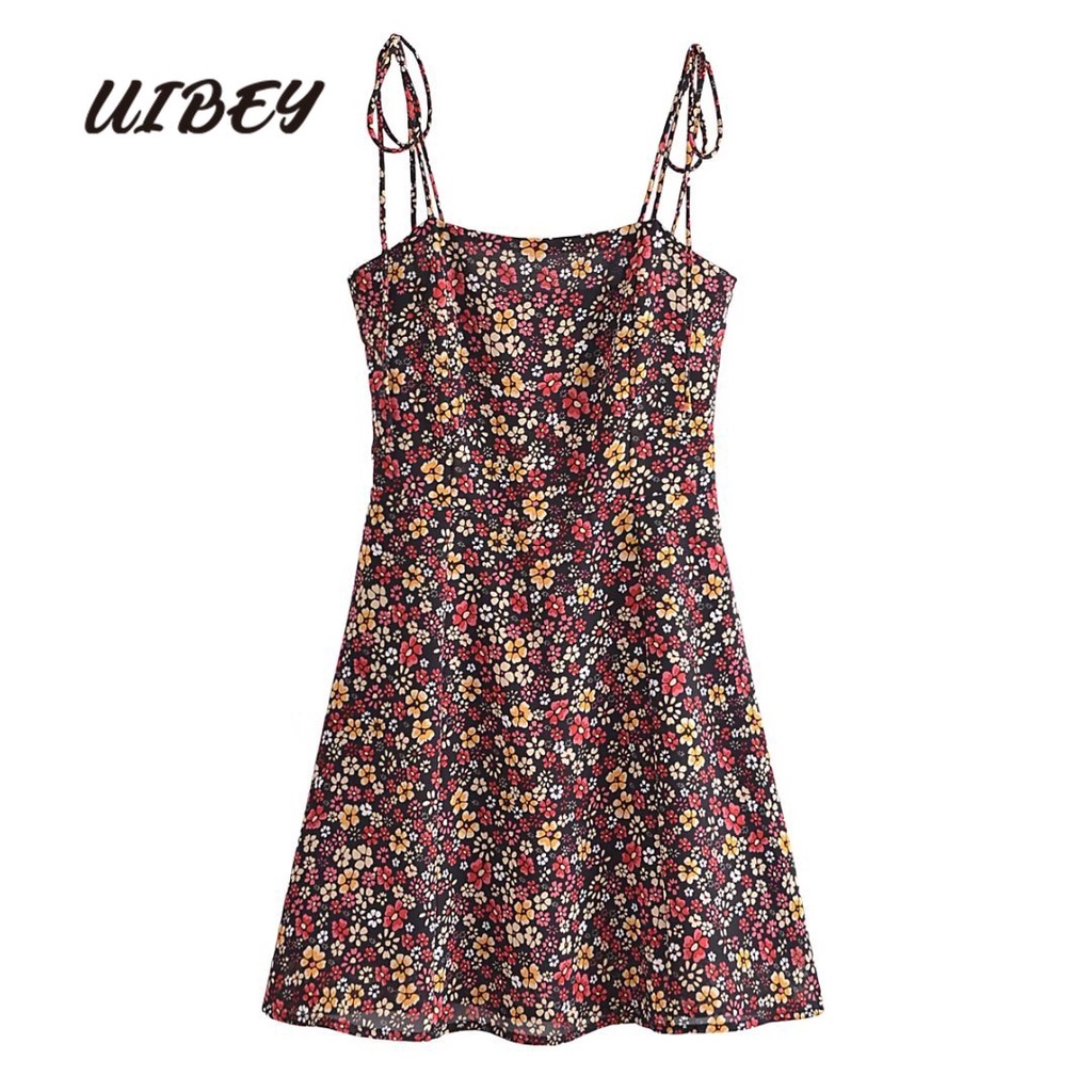 Uibey Đầm In Hoa Nhấn Eo Phong Cách Retro 7367