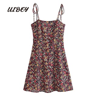 Uibey Đầm In Hoa Nhấn Eo Phong Cách Retro 7367