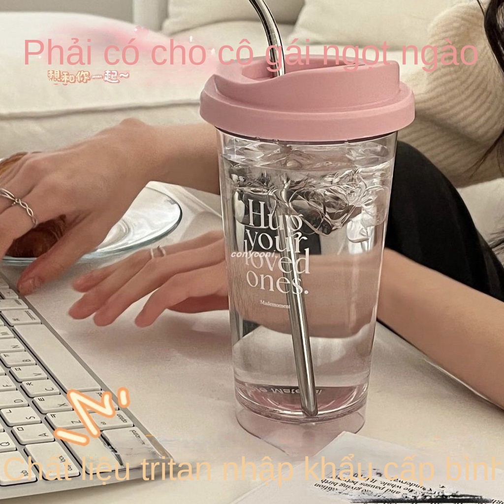 Cốc Uống Cà Phê Blogger Màu Hồng In Chữ Phong Cách Hàn Quốc