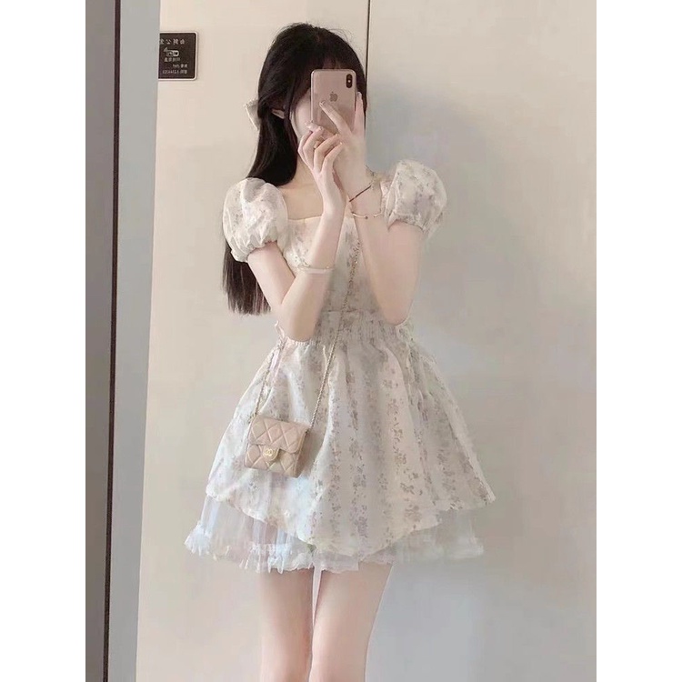 Mori First Love Đầm Công Chúa Dáng Ôm Tay Phồng Chiết Eo Siêu Nữ Tính Mùa Hè Cho Học Sinh