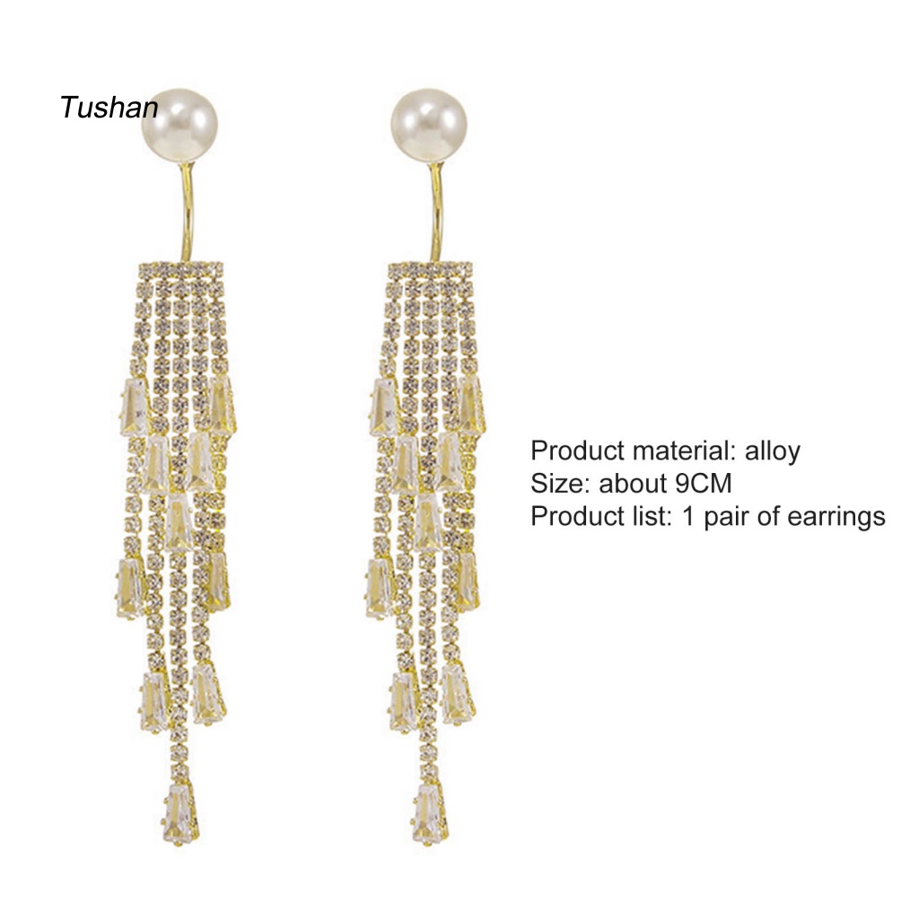 1 Đôi Bông Tai Dáng Dài Đính Ngọc Trai Giả Phong Cách Hàn Quốc