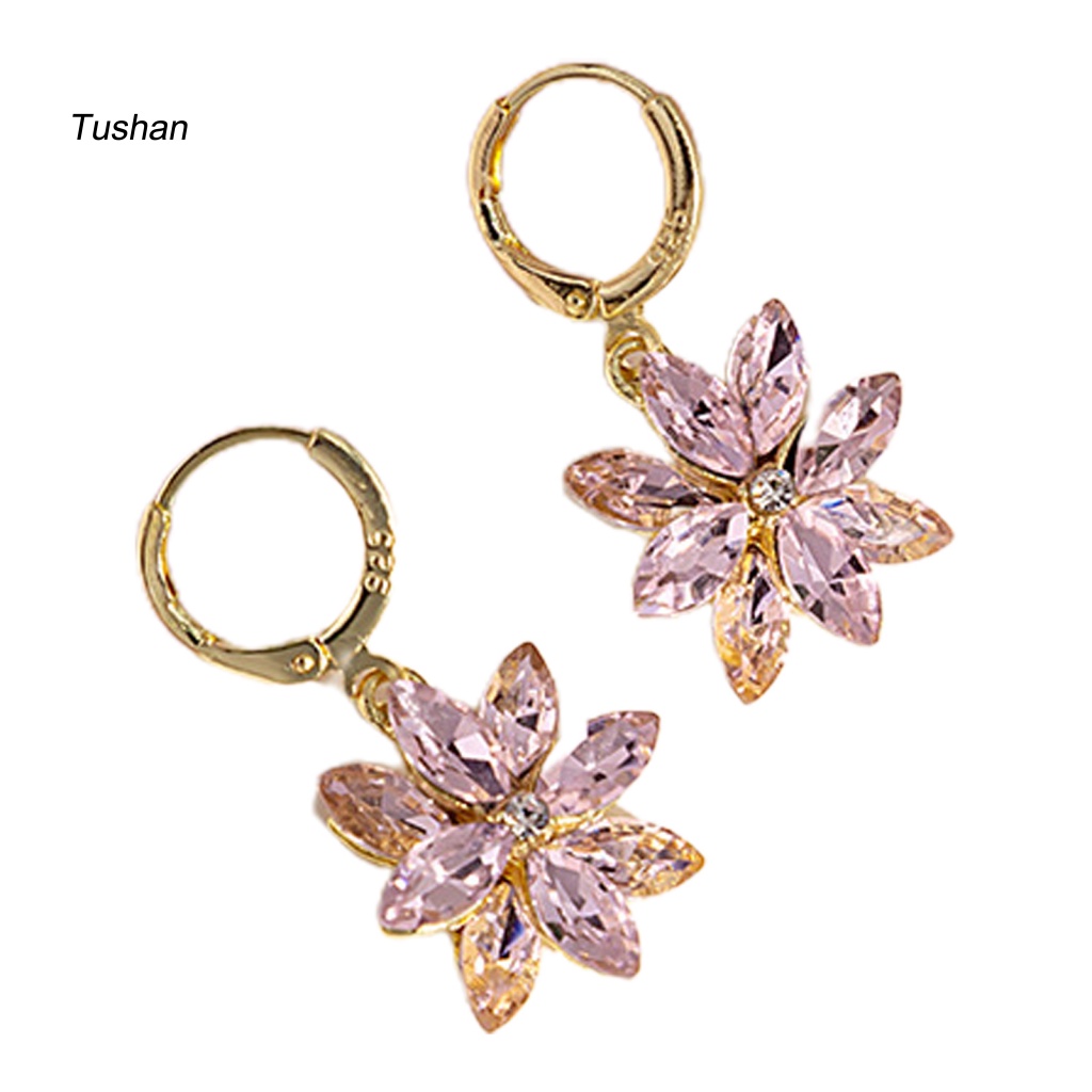 1 Đôi Bông Tai Hình Cánh Hoa Hai Lớp Đính Đá Lấp Lánh