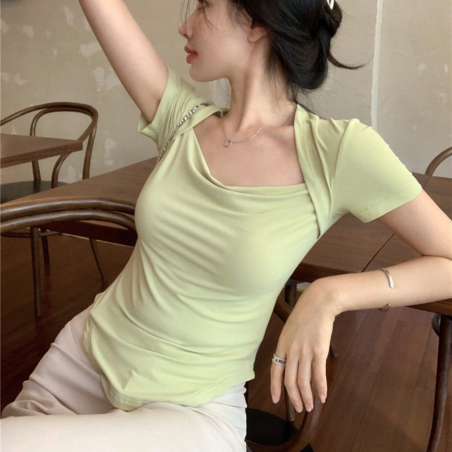 COZOK Áo Thun Ngắn Tay Cổ Vuông Thời Trang Quyến Rũ Dễ Phối Đồ