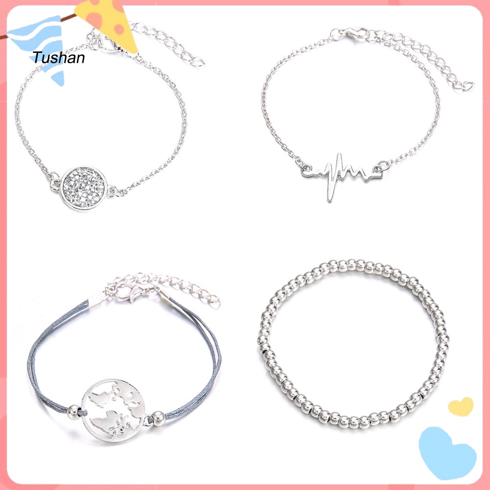 Set 4 Vòng Tay Chuỗi Hạt Thời Trang Cho Nữ