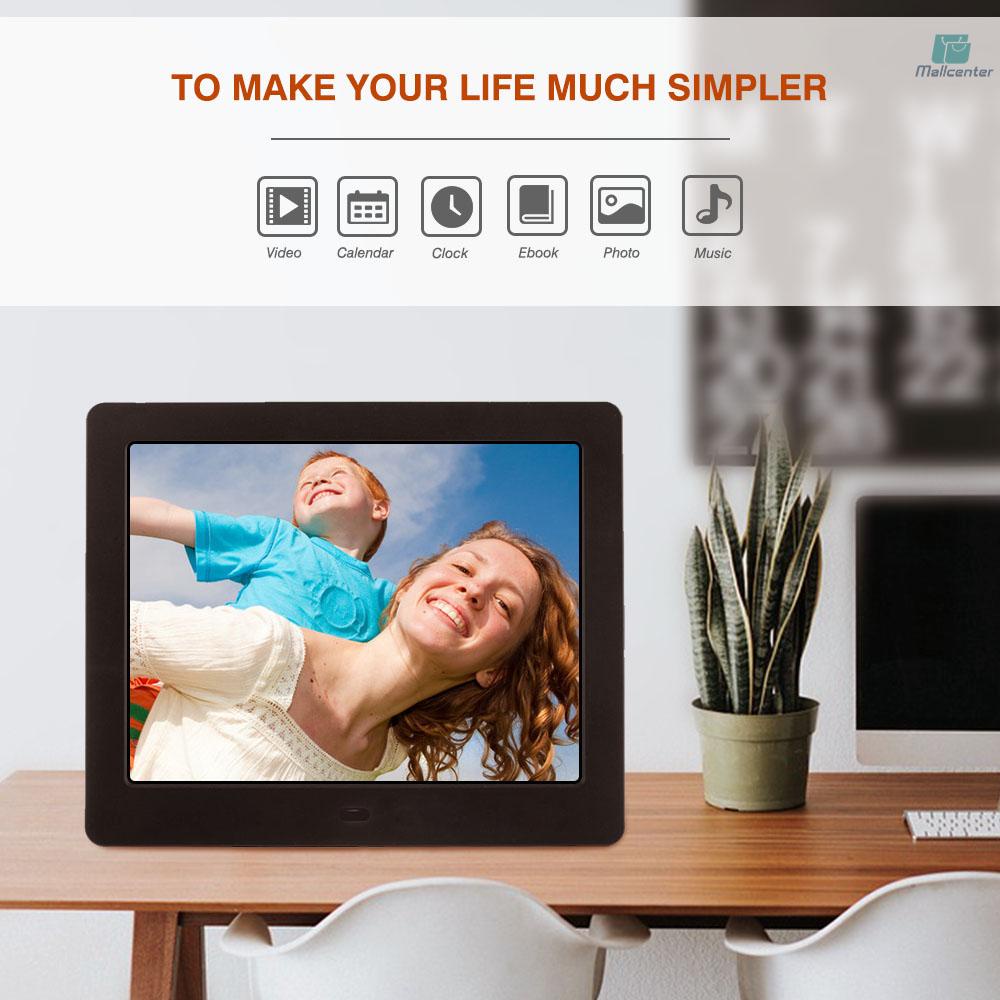 8 Inch HD Wide Screen High Resolution Digital Photo Picture Frame Alarm Clock MP3 MP4 Movie Player with Remote Control Christmas Gift