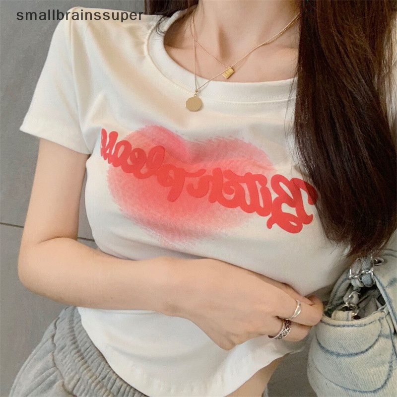 Áo Thun Crop Top Tay Ngắn Cổ Tròn In Chữ Thời Trang Mùa Hè Dành Cho Nữ