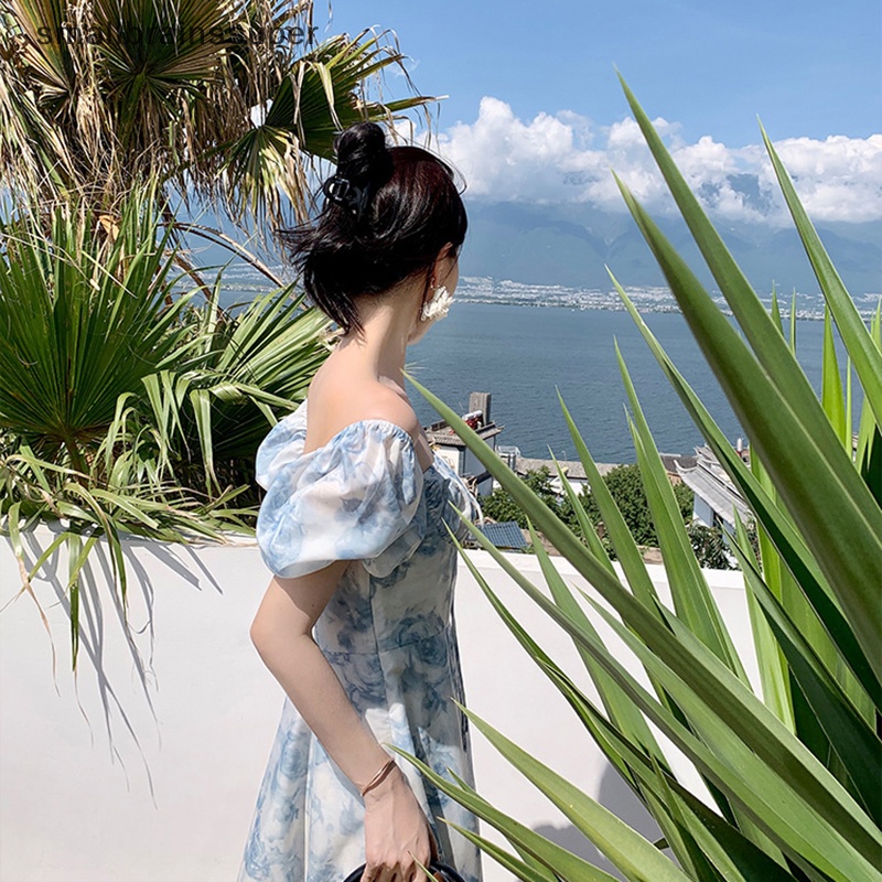 Đầm Chiffon Dài Hở Vai Xẻ Tà Họa Tiết Hoa Thời Trang Mùa Hè Cho Nữ SBS