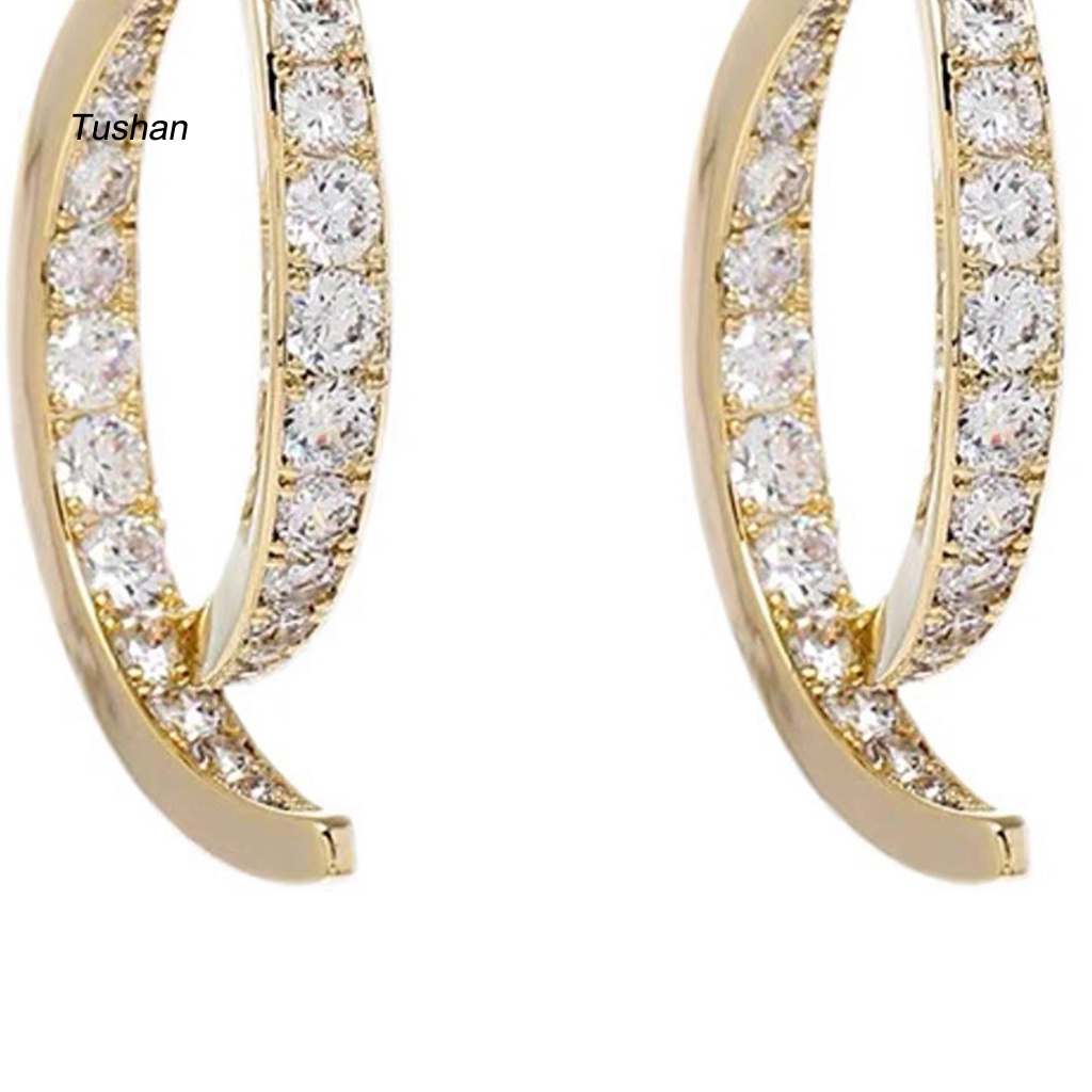 1 Đôi Bông Tai Cong Hình Chữ Thập Đính Đá Lấp Lánh