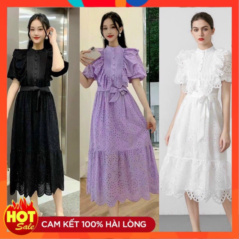 HÀNG NHẬP - ĐẦM REN XÔ CỔ TRỤ EO BUỘC DÂY - Yêu Shop 85
