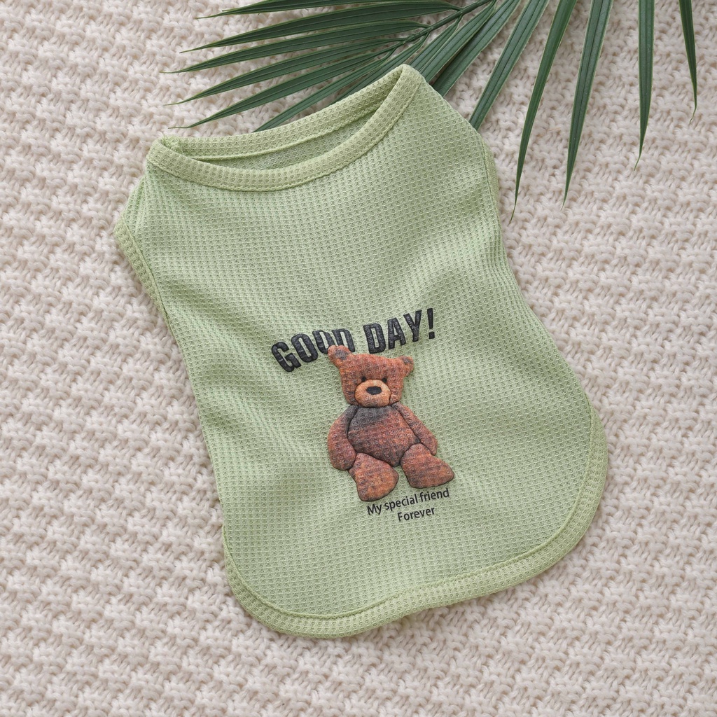 Áo Ba Lỗ In Hình Gấu Bánh Waffle Mùa Xuân Hè Mát Mẻ Cho Thú Cưng