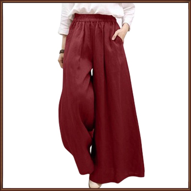 Quần Cotton Lanh Ống Rộng Màu Sắc Đơn Giản Thời Trang Mùa Hè Cho Nữ