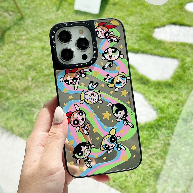 Ốp Điện Thoại Nhựa Acrylic Cứng Chống Sốc Tráng Gương Hình Powerpuff Girls Cho iPhone14 / 13 / 12 / 11 / Pro / Max