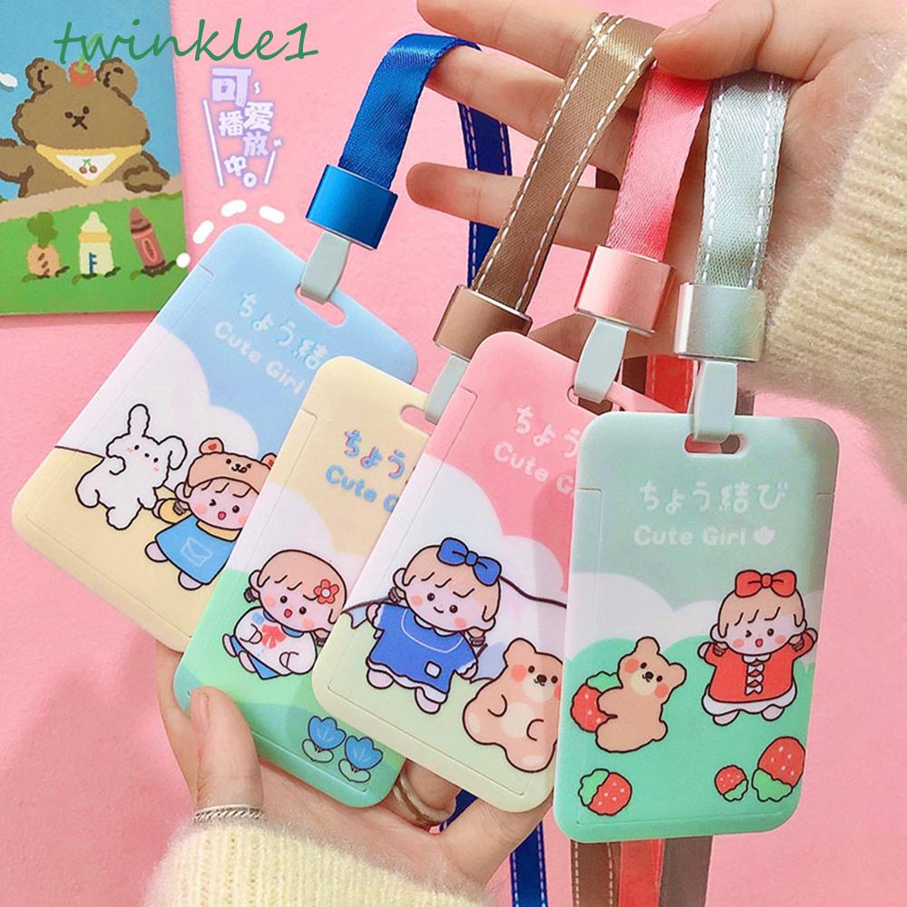 Ví Đựng Thẻ ID + Dây Đeo Họa Tiết Thỏ Hoạt Hình Lấp Lánh Dễ Thương Cho Học Sinh Ốp