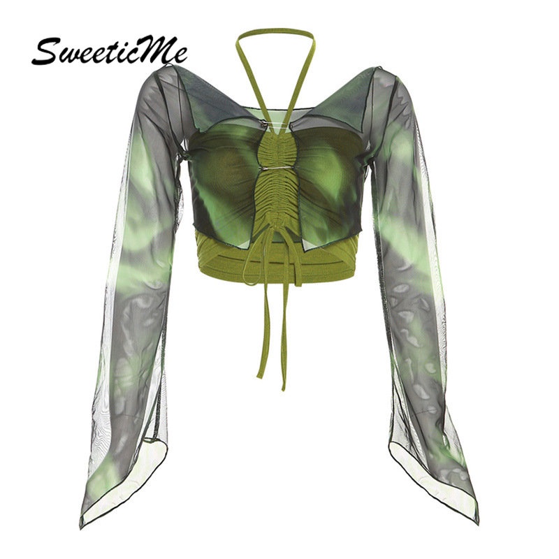 Áo Thun Tay Dài Hai Mảnh Dáng Ôm In Họa Tiết Thời Trang 2023 Dành Cho Bạn Nữ