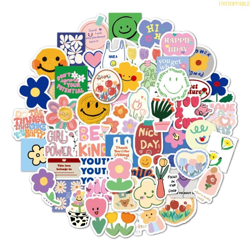 Bộ 60 Miếng Dán Vinyl Chống Thấm Nước Dễ Thương Dùng Trang Trí Bình Nước / Ván Trượt / Guitar