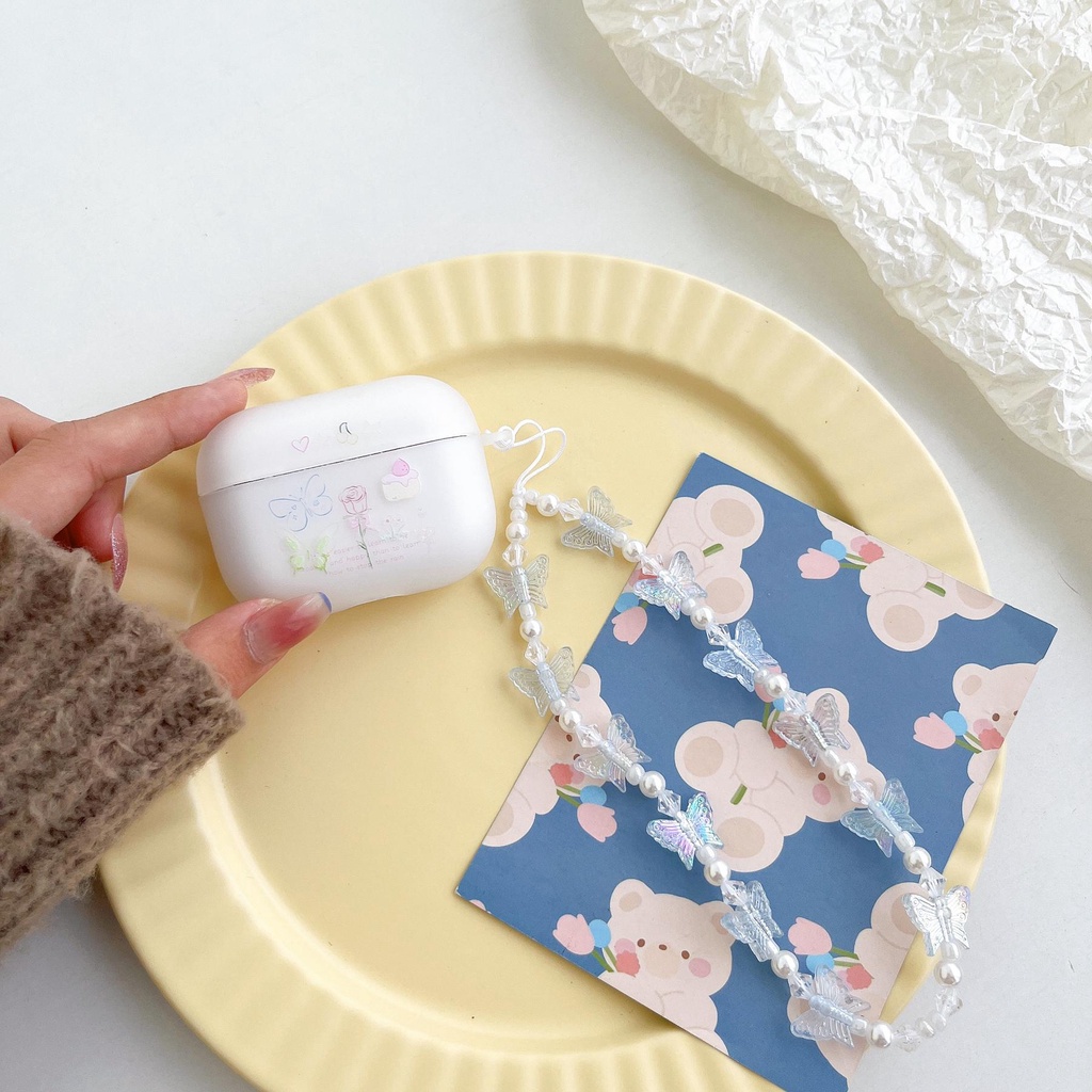 Vỏ Bảo Vệ Hộp Đựng Tai Nghe AirPods 1 / 2 / 3 Gen Pro2 2022 Bằng Silicon Tpu Mềm Trong Suốt Họa Tiết Hoa Hồng Và Bướm Đơn Giản