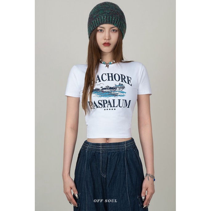 Áo baby tee Thun croptop nữ Ngắn Tay Dáng Ôm Phong Cách Retro Mỹ 2023 Cho Nữ