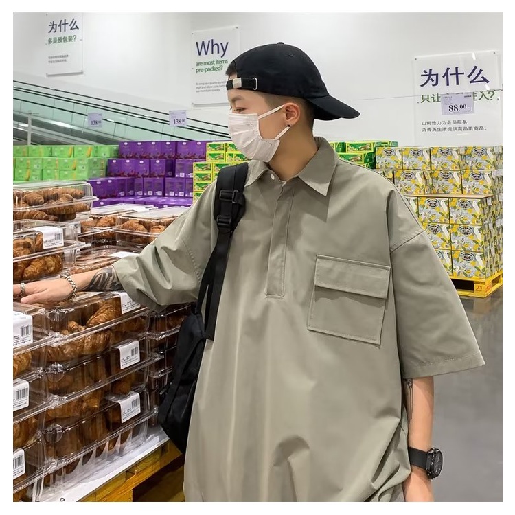 Áo Thun polo Tay Ngắn Dáng Rộng Phong Cách Đường Phố Nhật Bản Thời Trang Mùa Hè Cho Nam