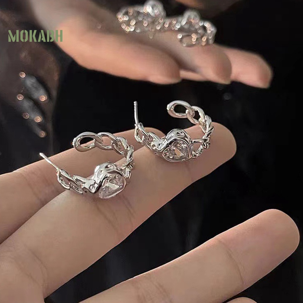 1 Đôi Bông Tai Hình Trái Tim Đính Đá Thời Trang Dành Cho Nữ