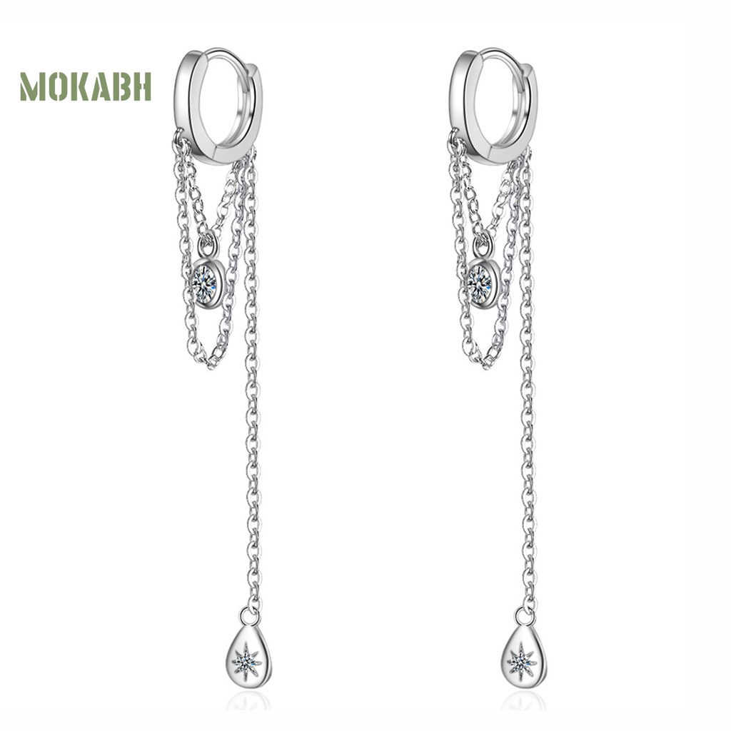 1 Đôi Bông Tai Kim Loại Dài Hình Giọt Nước Đính Đá Thời Trang Dành Cho Nữ