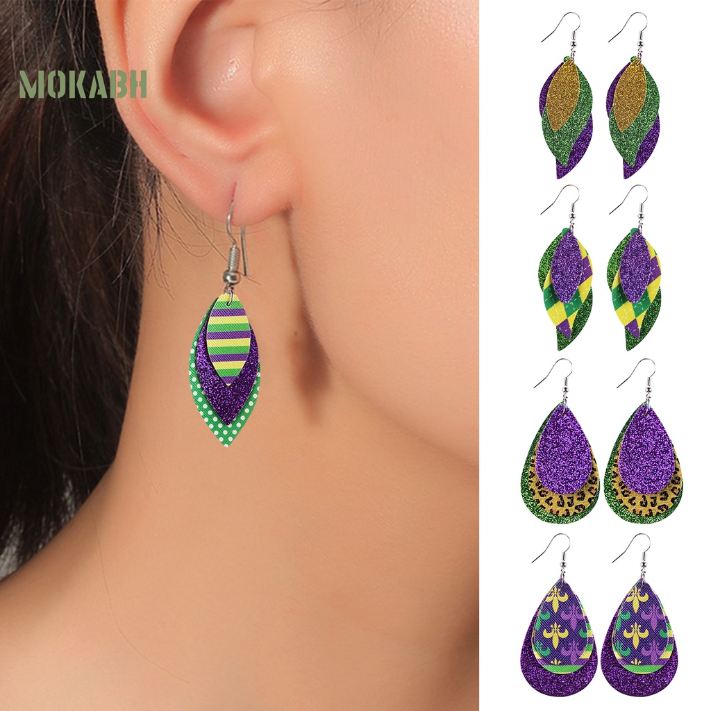 [Mới] 1 Đôi Bông Tai Móc Hình Giọt Nước 3 Lớp Bằng Da Giả Nhiều Màu Sắc Trang Trí Lễ Hội