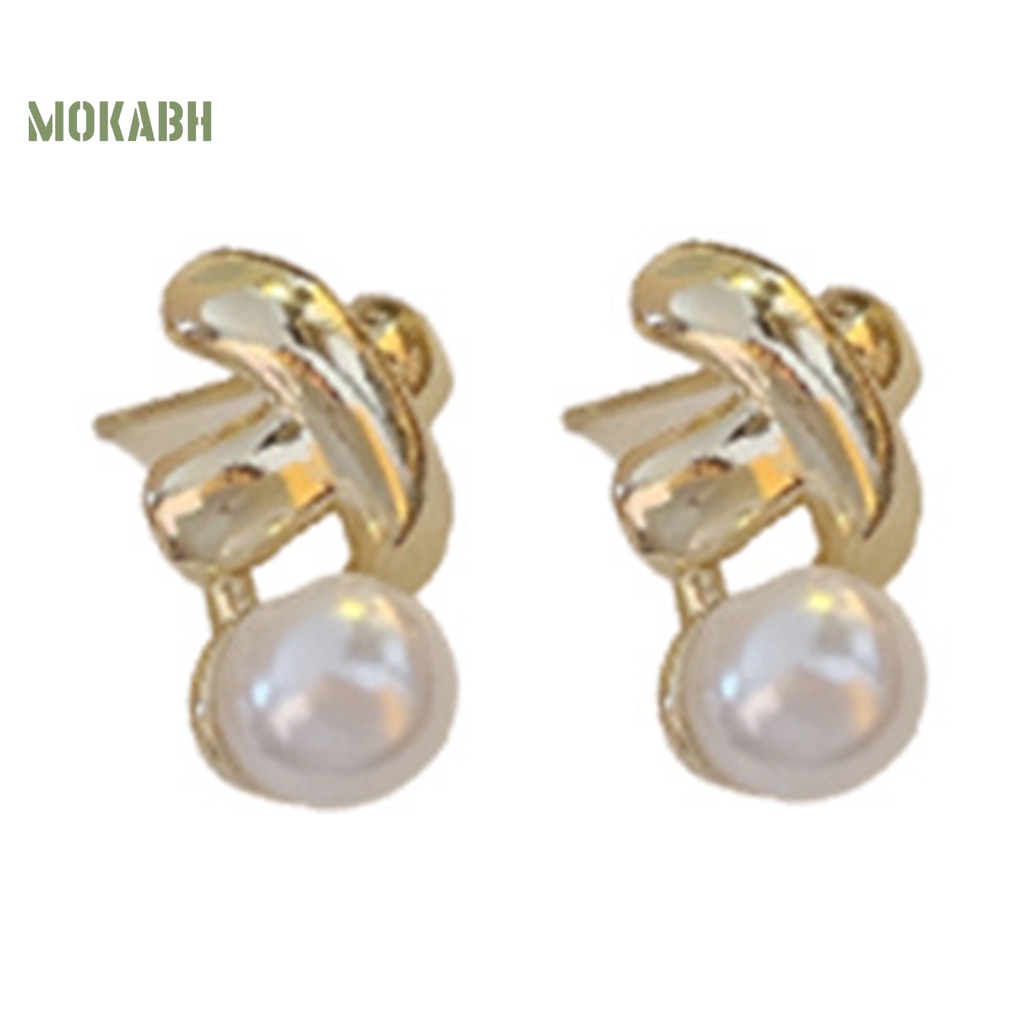 1 Đôi Bông Tai Hình Chữ X Đính Ngọc Trai Giả Thời Trang Dành Cho Nữ