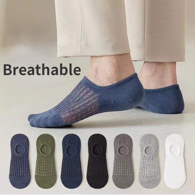 Đôi Vớ Thuyền Mỏng Phối Lưới Rỗng Mềm Mại Thoáng Khí Thấm Hút Mồ Hôi Chống Trượt Màu Trơn Đơn Giản Dành Cho Nam