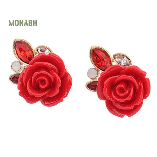 Bông Tai Hình Hoa Hồng Đính Đá Phong Cách Retro Thanh Lịch Cho Nữ