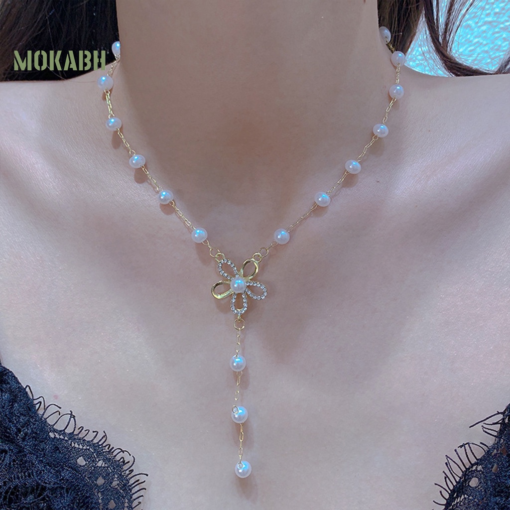 Vòng cổ Mặt Hình Hoa Cúc Đính Ngọc Trai Nhân Tạo Lấp Lánh Thời Trang Cho Nữ