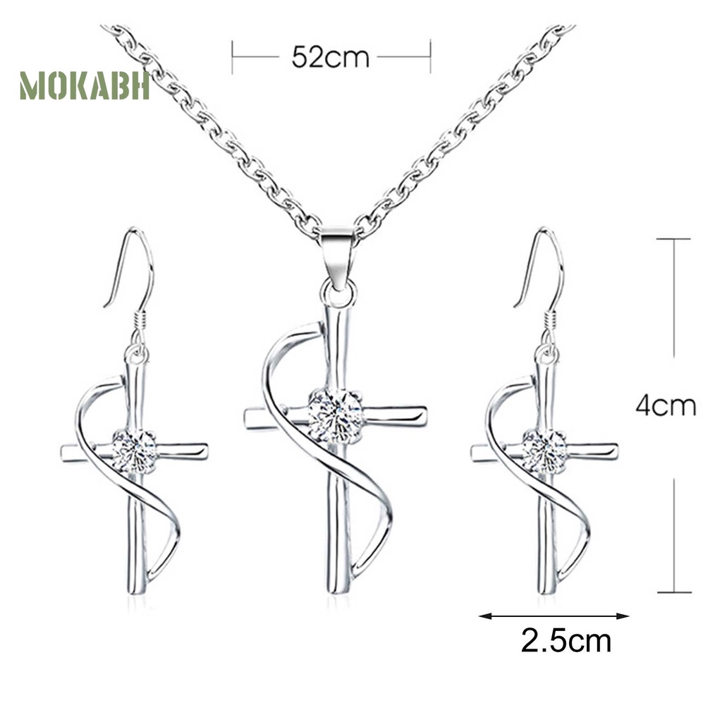 Bộ Vòng cổ + Bông Tai Mạ Điện Hình Chữ Thập Đính Đá Zircon Thời Trang Sang Trọng Cho Nữ