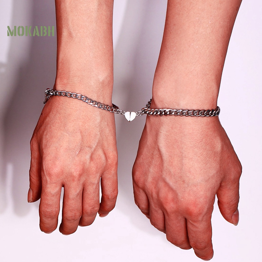 1 Cặp Vòng Tay Mạ Điện Mặt Trái Tim / Thánh Giá Chống Rỉ Sét Thời Trang Unisex