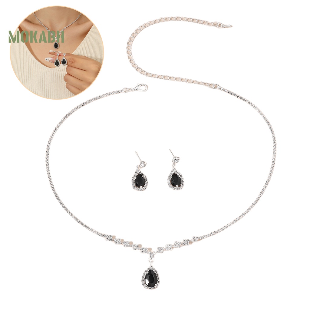 Bộ Vòng cổ + Bông Tai Đính Đá Hình Giọt Nước Lấp Lánh Sang Trọng Cho Nữ