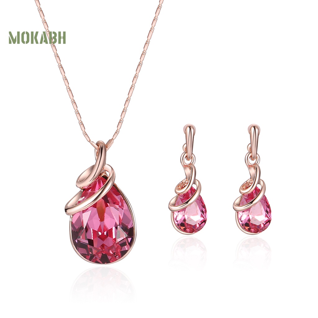1 Bộ Vòng cổ + Bông Tai Đính Đá Hình Giọt Nước Kiểu Dáng Sang Trọng