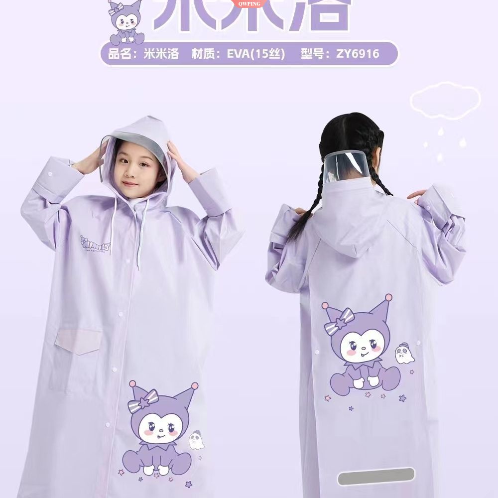 Áo Mưa Toàn Thân Có Mũ Trùm Chống Nước In Hình Kuromi Kawaii Cho Nữ
