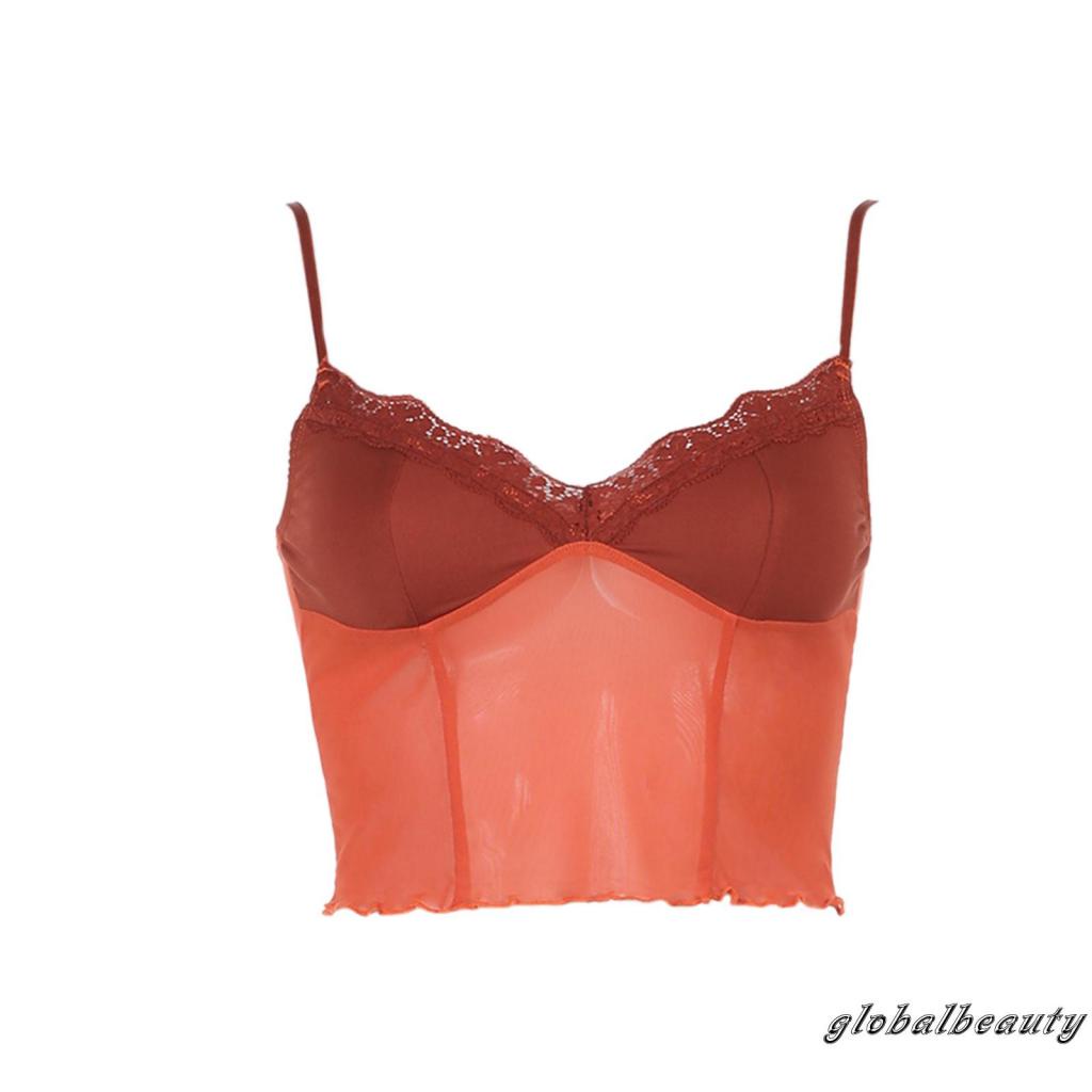 Áo Lưới Hai Dây Cổ Chữ V Phối Màu Tương Phản Quyến Rũ Thời Trang Cho Nữ