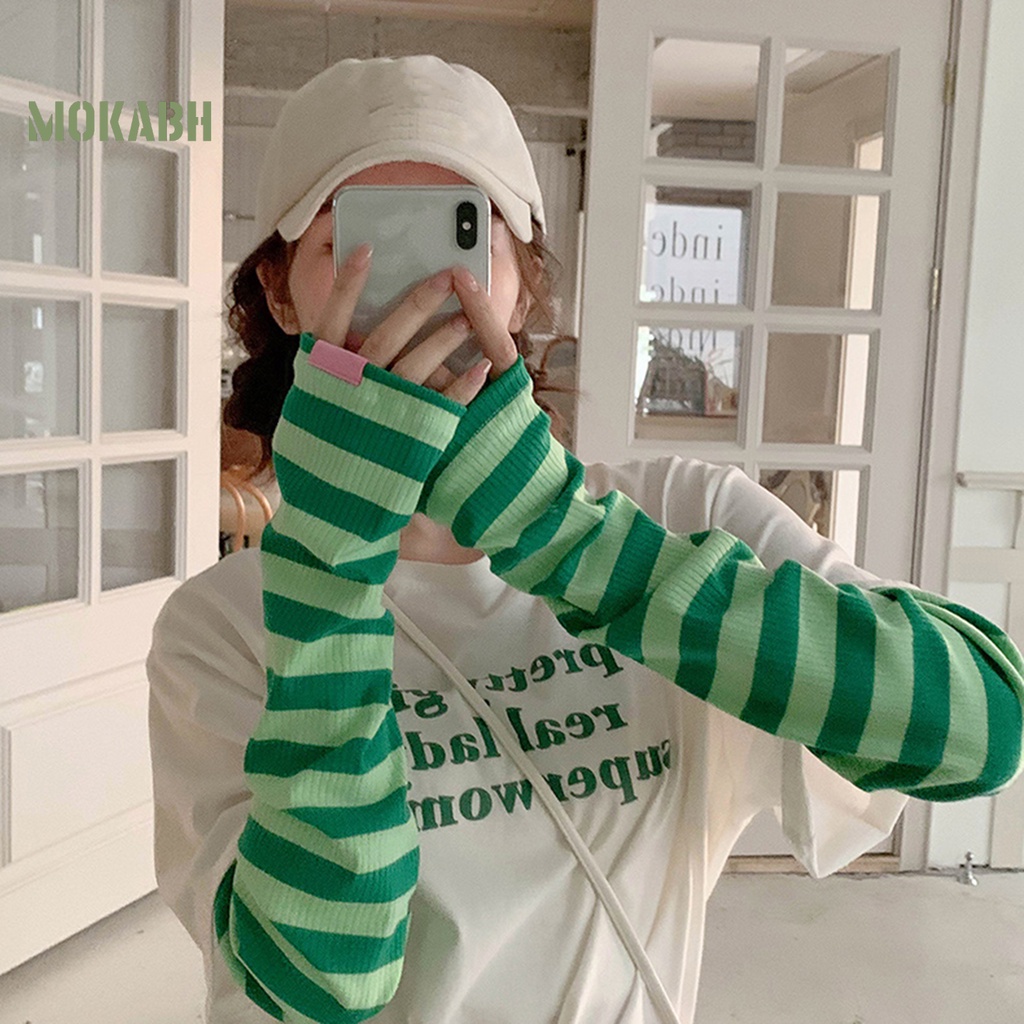 1 Cặp Ống Tay Áo Dài Họa Tiết Sọc Dùng Khi Lái Xe