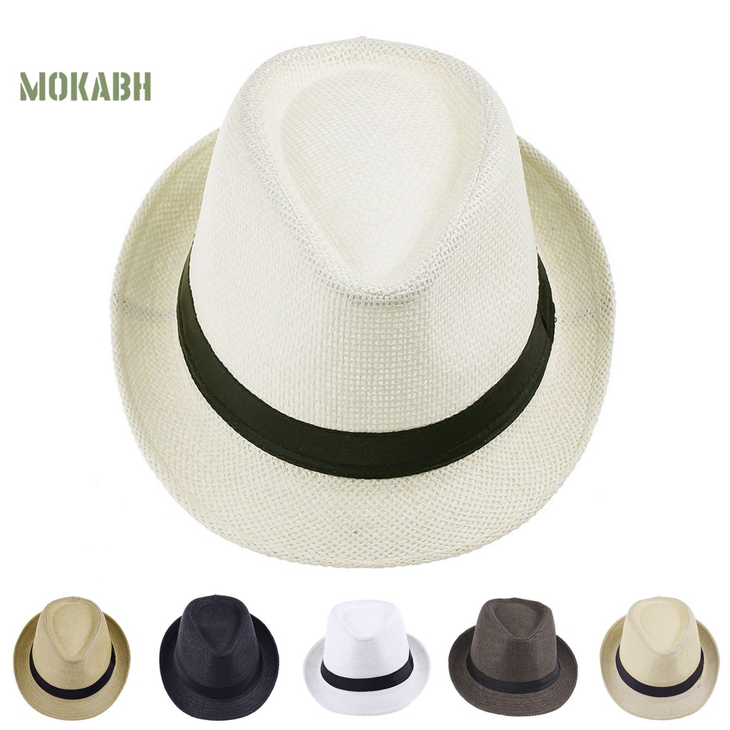 [Mok Abh] Mũ Cao Bồi Panama Vành Xoăn Màu Tương Phản Chống Nắng Có Thể Gập Lại Cho Nam Và Nữ Mang Đi Du Lịch Ngoà