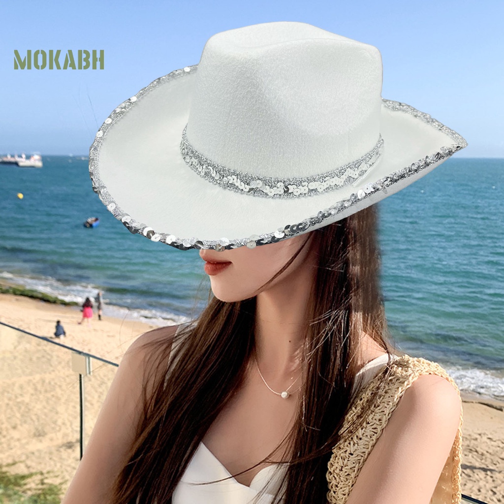 Mũ Cao Bồi Đính Kim Sa Màu Sắc Tương Phản Phong Cách Phương Tây Cho Nữ